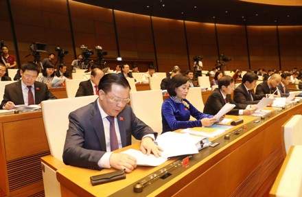 Các vị đại biểu Quốc hội tỉnh dự phiên khai mạc kỳ họp thứ 6, Quốc hội khóa XIV. Ảnh: TTXVN