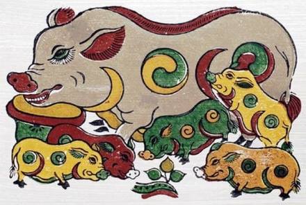 Hình ảnh con lợn trong tranh dân gian Đông Hồ. Ảnh tư liệu