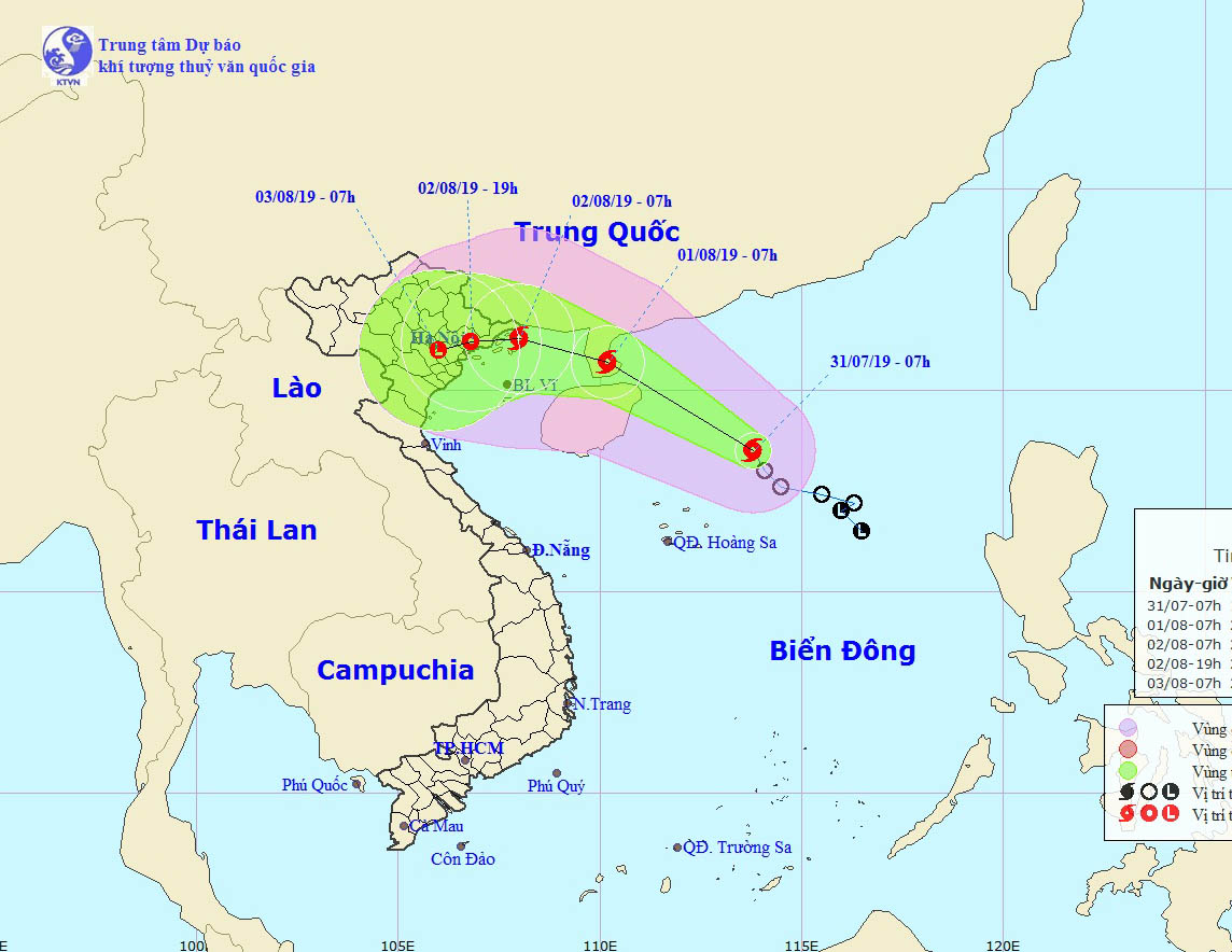 Đường đi và vị trí cơn bão số 3, (Nguồn: nchmf.gov.vn)