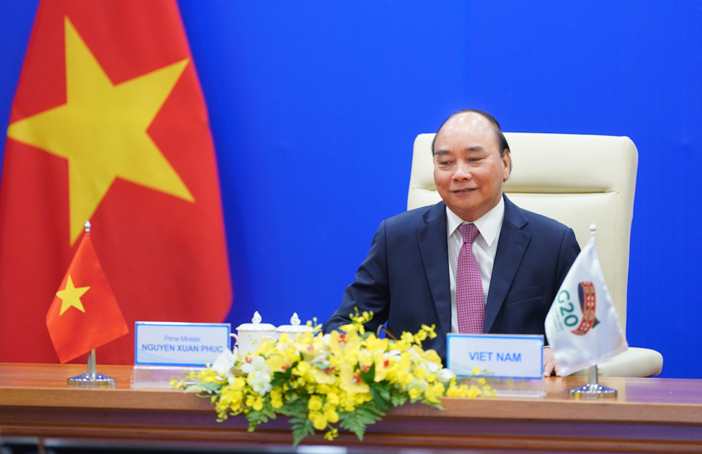 Thủ tướng Nguyễn Xuân Phúc phát biểu tại Hội nghị Thượng đỉnh G20.Ảnh VGP/Quang Hiếu