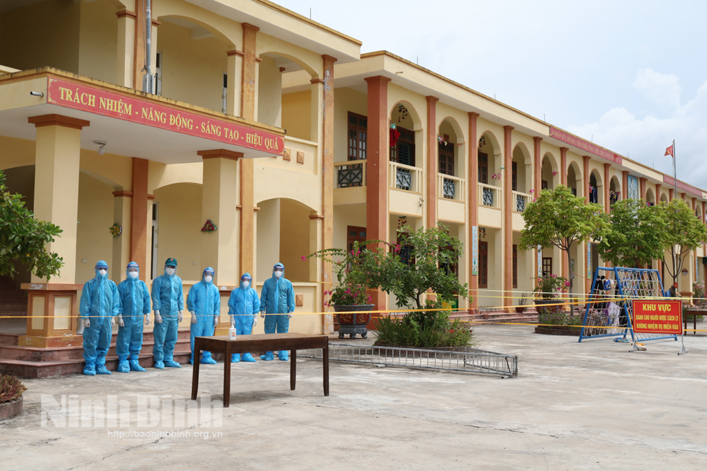 Khu cách ly tập trung tại trường Mầm non Đồng Hướng. Ảnh: Minh Quang