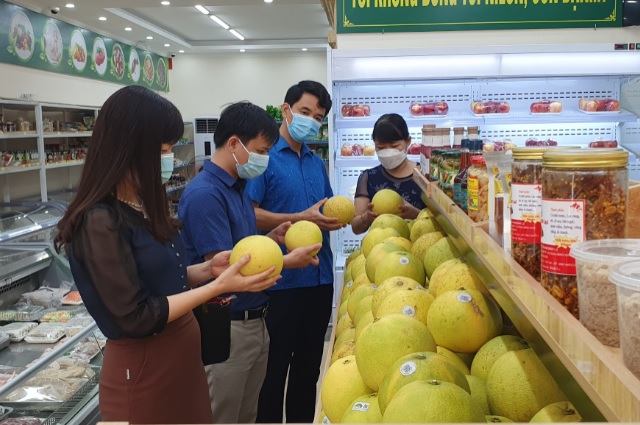 Đồng chí Đinh Hồng Thái - TUV, Chủ tịch HND tỉnh cùng đoàn công tác kiểm tra cửa hàng Nông sản an toàn Sông Vân