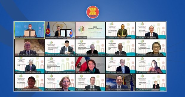 Quang cảnh hội nghị trực tuyến giữa các quan chức ASEAN và OECD. (Nguồn: asean.org)