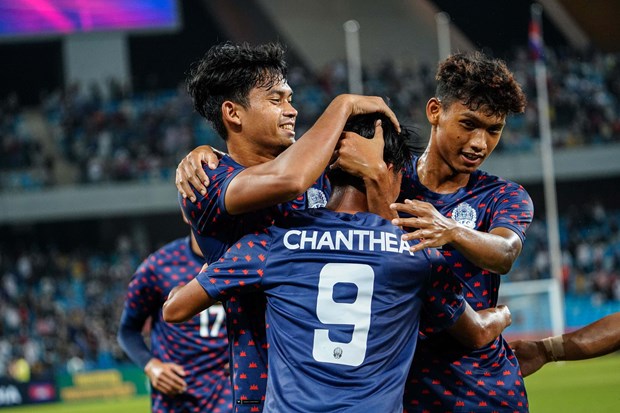 Niềm vui của cầu thủ U23 Campuchia trong ngày ra quân. (Nguồn: Goal)